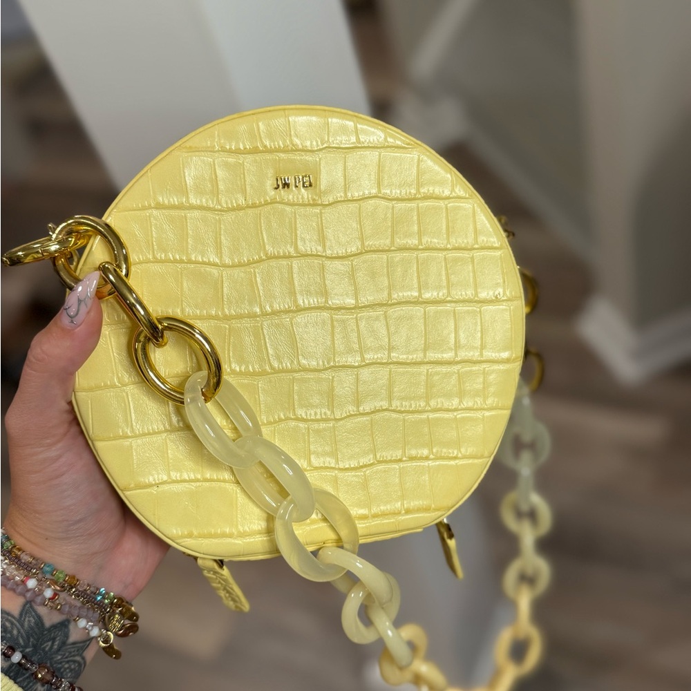 JW PEI LUNA Lemon Yellow Croc-Embossed Crossbody Chain Bag